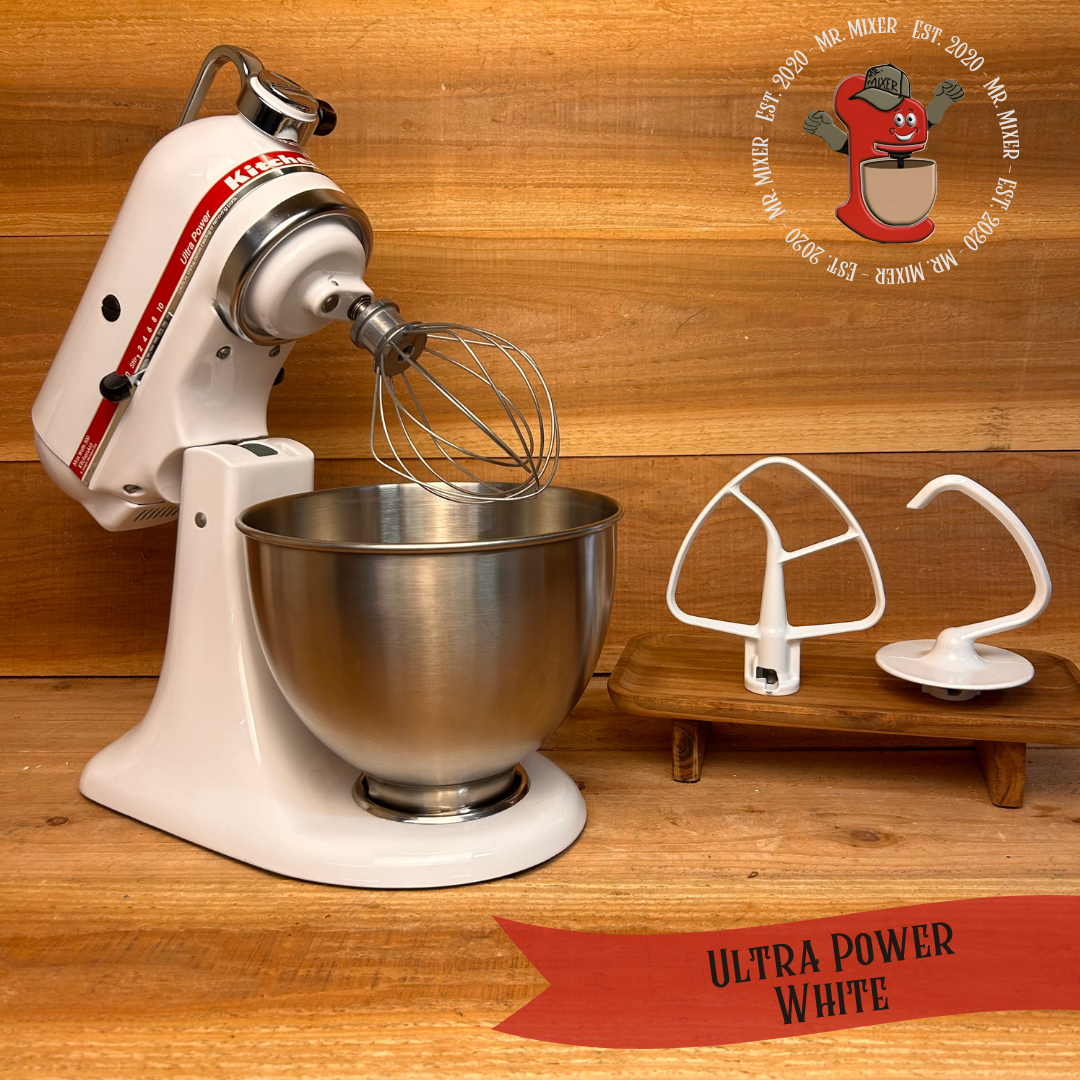 Mr. Mixer Upgraded KitchenAid Ultra Power (KSM90WH) 5 Quart White With Coated Attachments #244