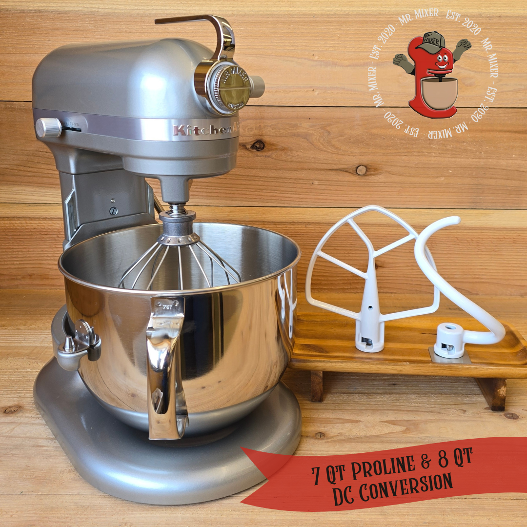 Mr. Mixer Upgraded KitchenAid 7 Qt Proline & 8 Qt 1.3HP DC Conversion Contour Silver with Coated Attachments