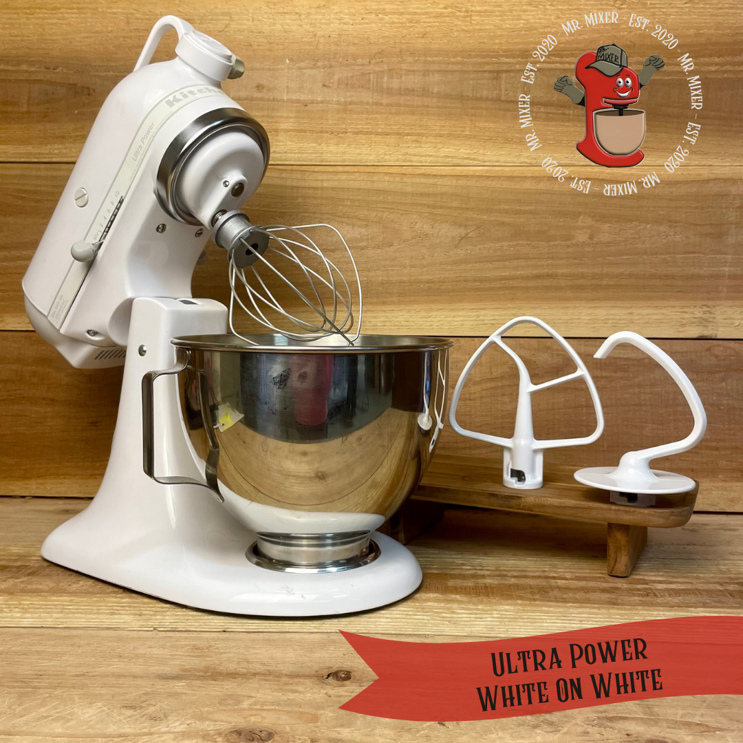 Mr. Mixer Upgraded KitchenAid Ultra Power (KSM90WW) 4.5 Quart White On White with Coated Attachments #479