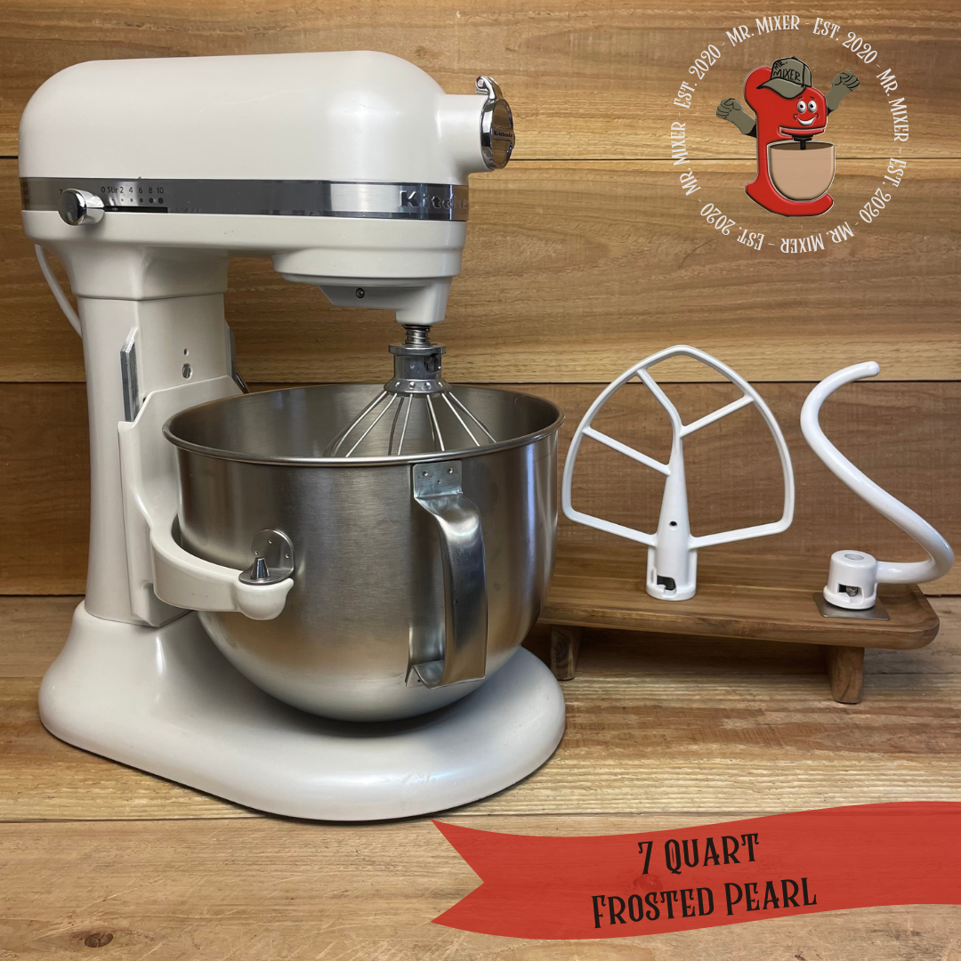 Mr. Mixer Upgraded KitchenAid 7 Quart Frosted Pearl (KSM7586PFP) With Coated Attachments #564