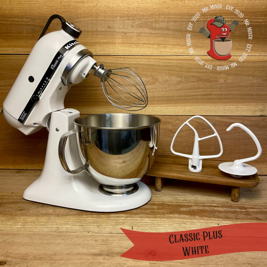 Mr. Mixer Upgraded KitchenAid Classic Plus (KSM75WH) 5 Quart White With Coated Attachments #586