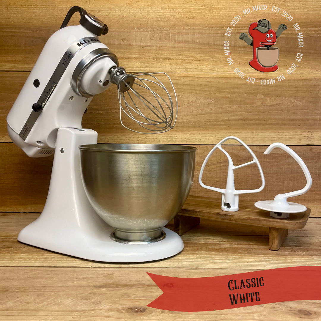 Mr. Mixer Upgraded KitchenAid Classic (K45SSWH) 4.5 Quart White With Coated Attachments #480