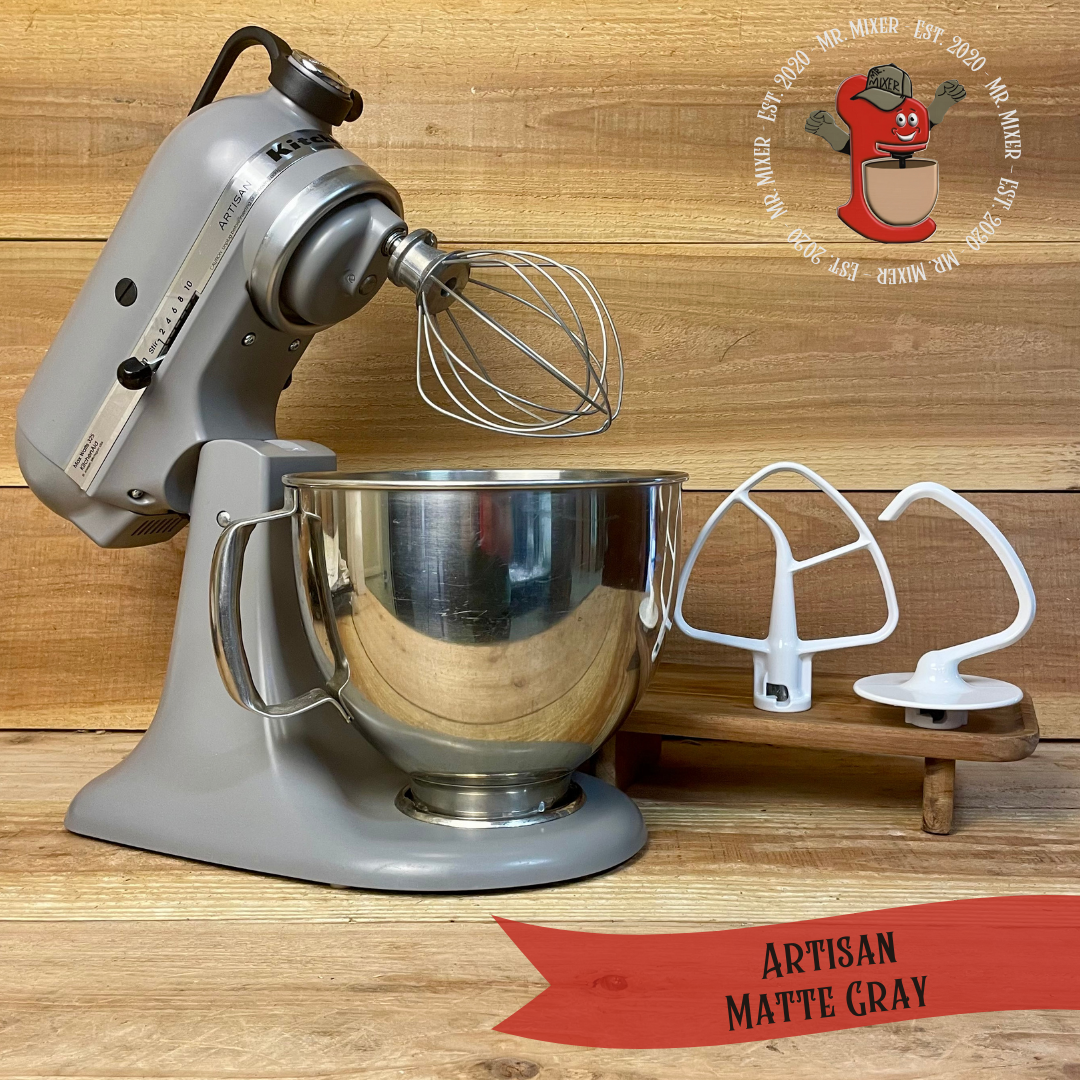 Mr. Mixer Upgraded KitchenAid Artisan (KSM150PSFG) 5 Quart Matte Gray With Coated Attachments #484