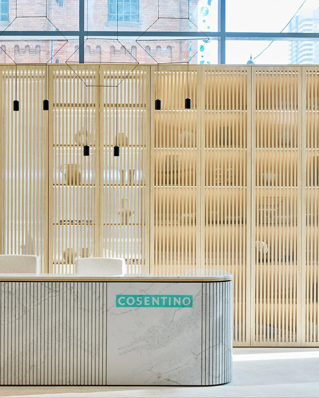 In the new Cosentino showroom in Toronto&rsquo;s city centre, Vibia is not simply installed&mdash;it is integrated. The lighting becomes part of the architectural language: Plusminus choreographs movement through the space, while Wireflow Lineal draw