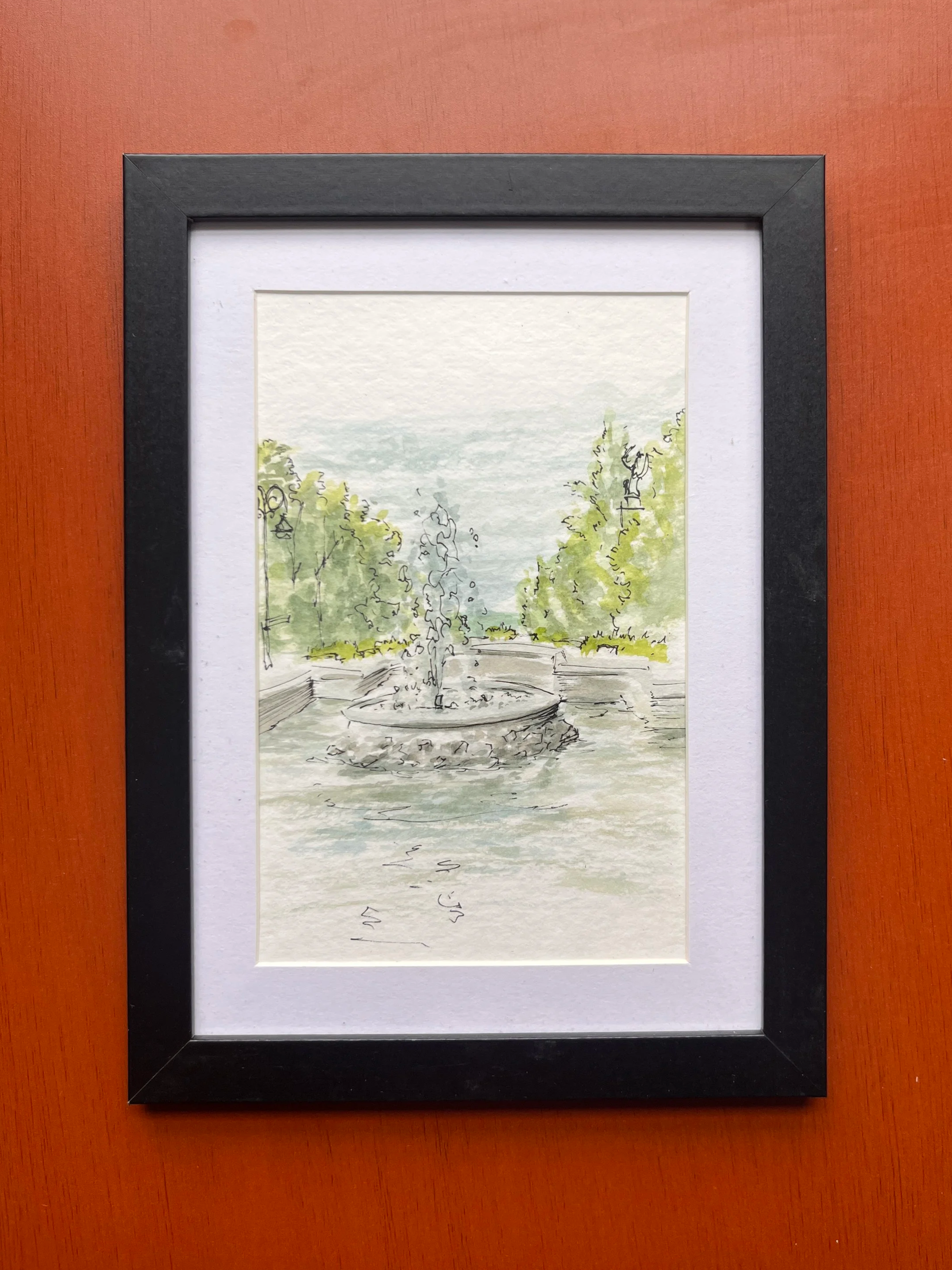 Pittsburgh Highland Park Fountain in Fall - Original Miniature Watercolor