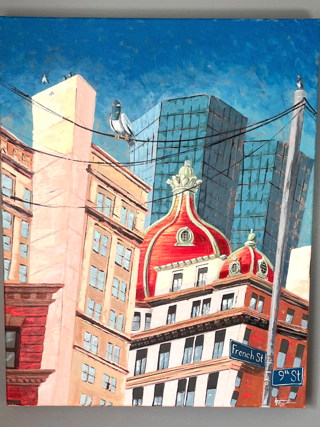 The Keenan Building and Pigeons - Pittsburgh Skyling Painting