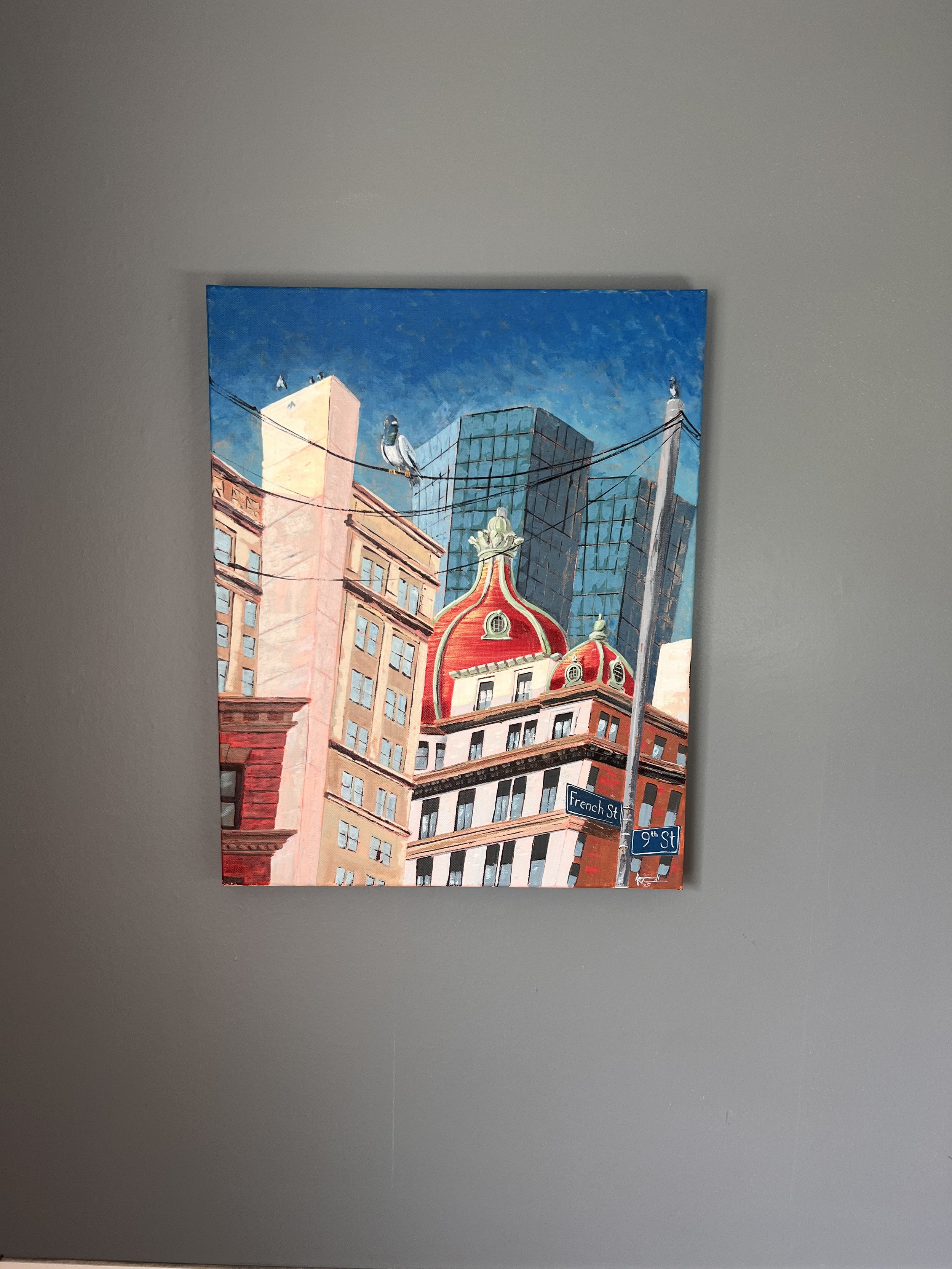 The Keenan Building and Pigeons - Pittsburgh Skyling Painting