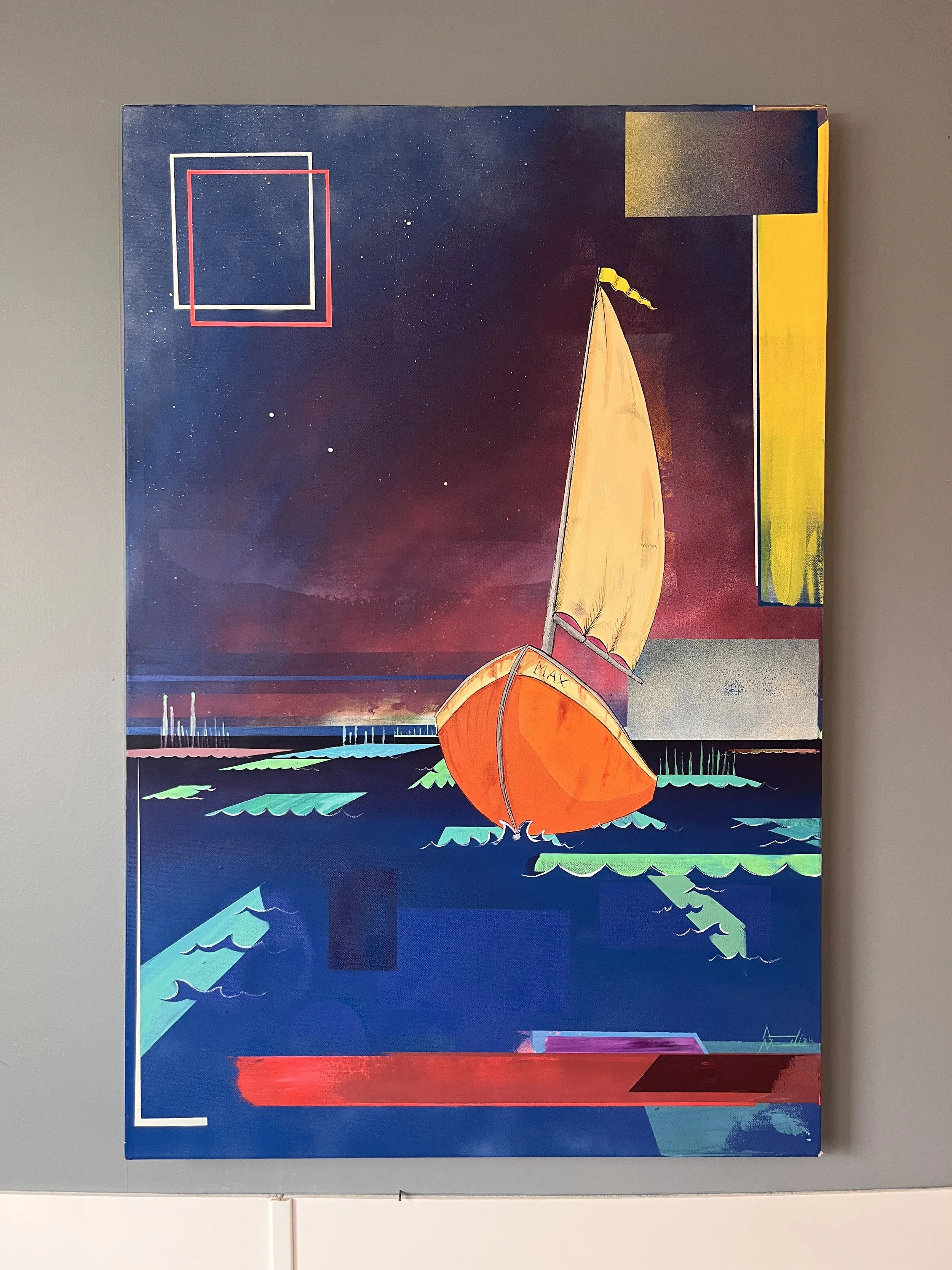 Sailing to Where the Wild Things Are: Geometric Seascape Canvas