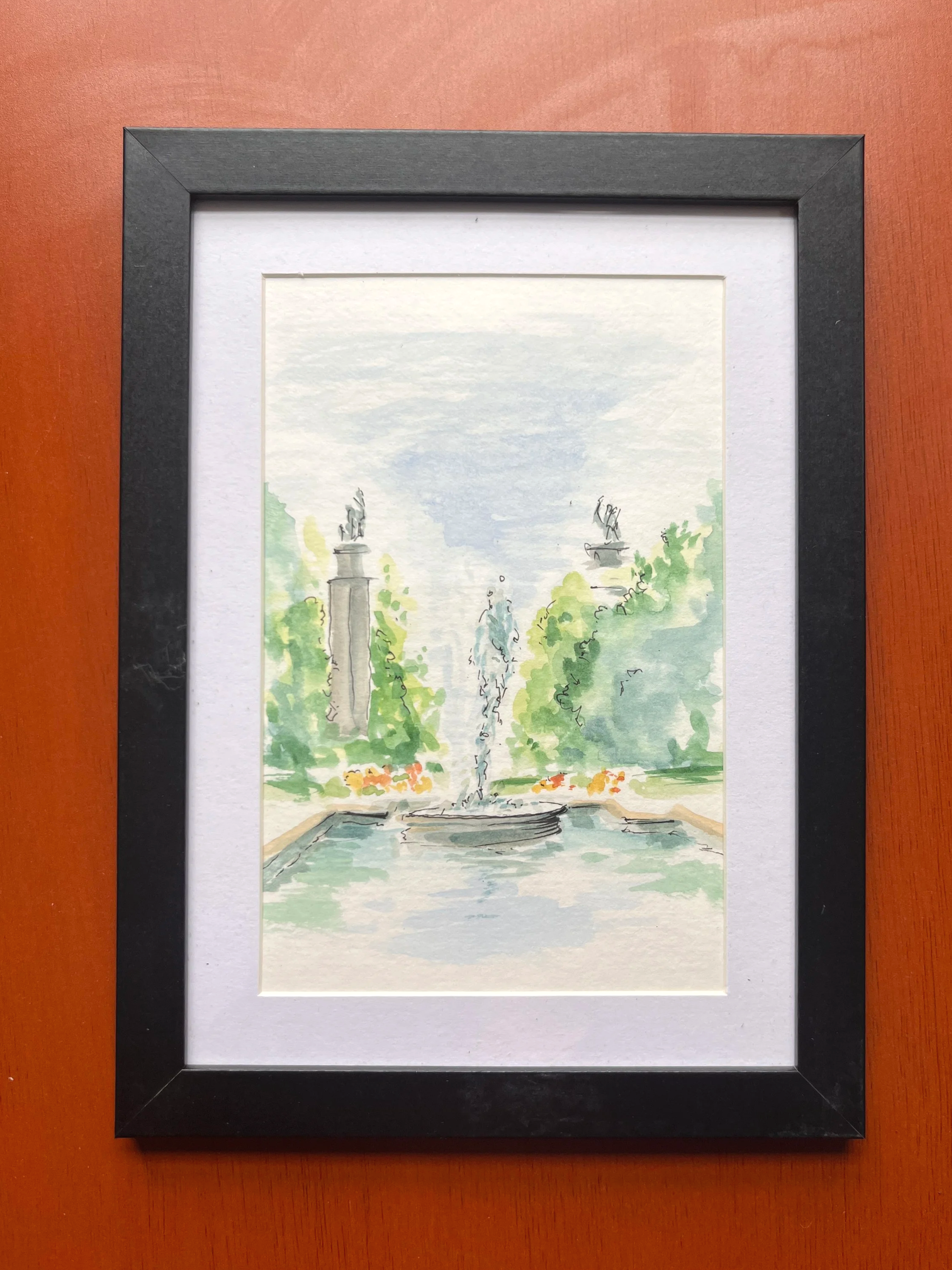 Original Watercolor of Highland Park Fountain in Spring