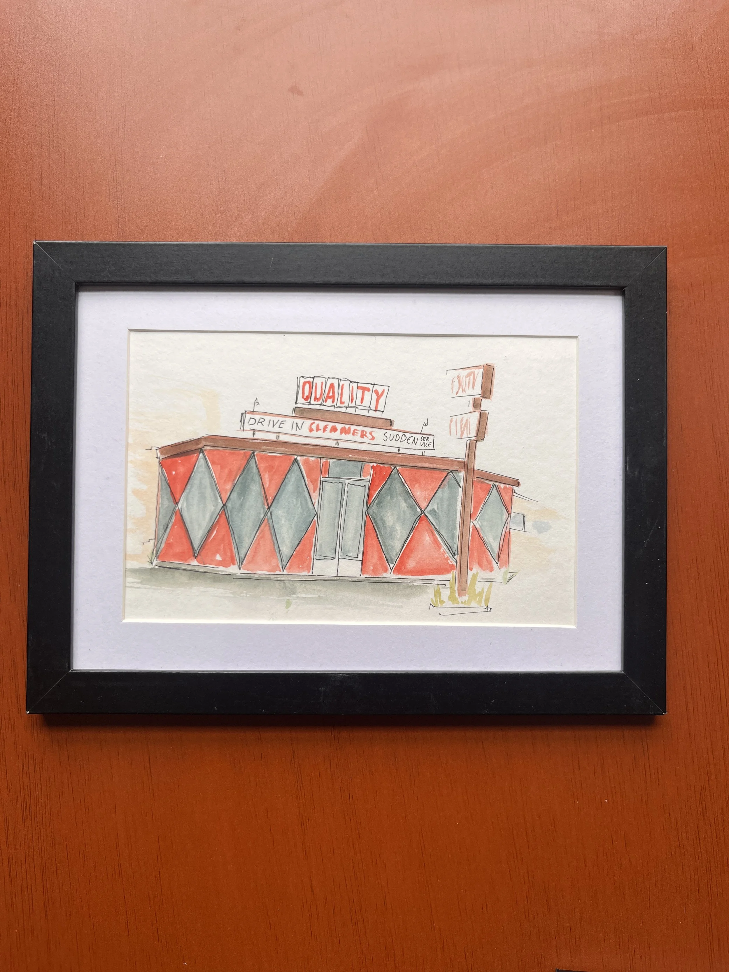 Vintage Charm Watercolor Painting of Quality Dry Cleaners