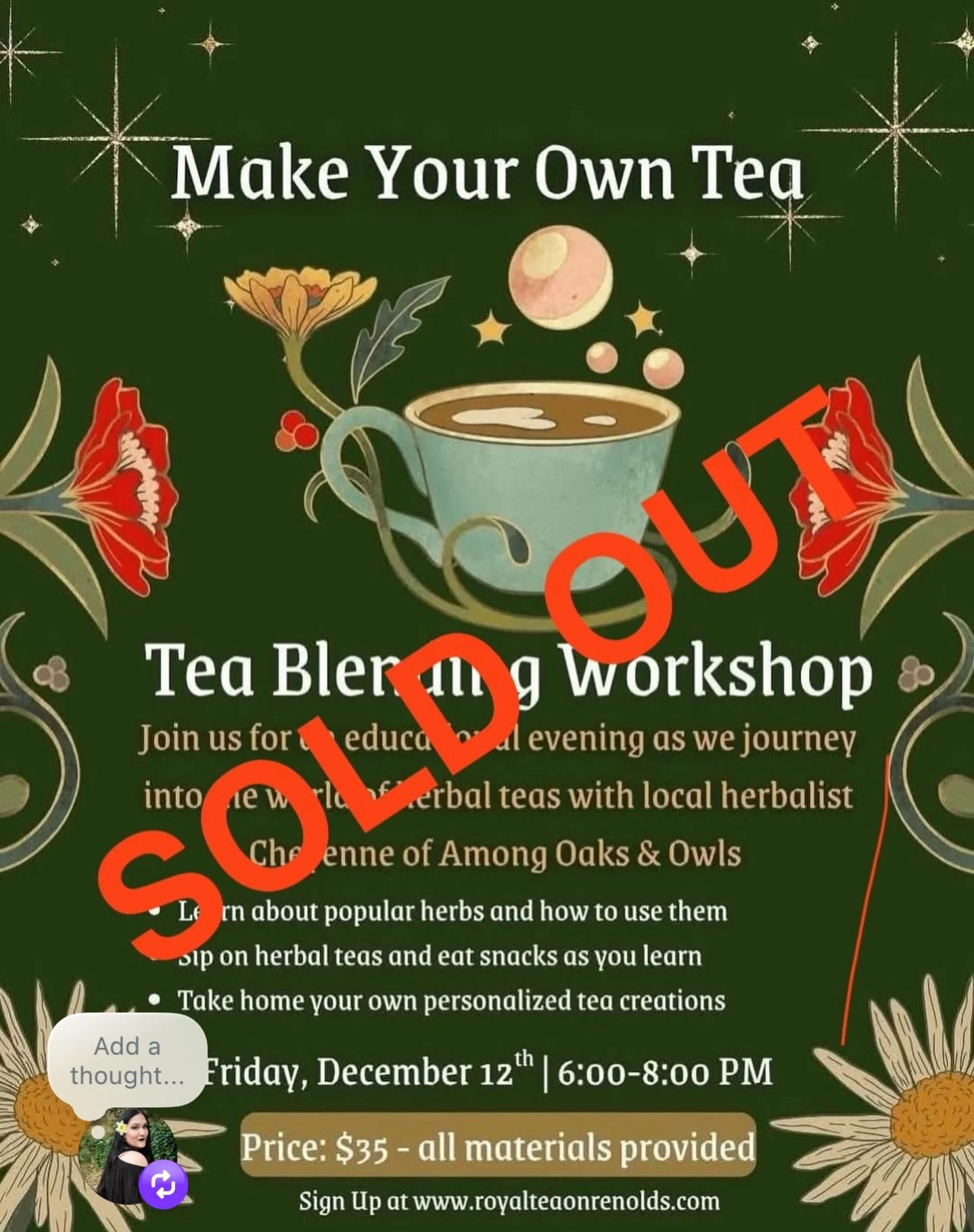 Thank y'all for selling out my tea blending class!

Can't wait to see you all tonight. Don't worry if you missed this one, I've got more planned soon! 

Sign up for my newsletter to be the first to know about my upcoming classes!

With Gratitude and 