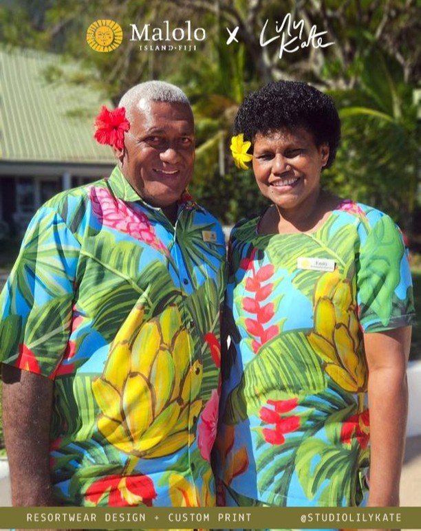 Loving the fresh, tropical vibes on the @maloloislandresort team in their new resort wear, designed by us! 🌿✨

With our brand packages, we also offer custom surface pattern design, perfect for adding a unique flair to your business. Each piece we cr