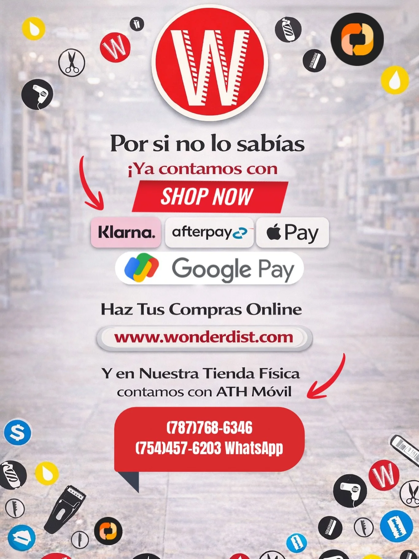 🚨Por Si No Lo Sab&iacute;as 🚨

Compra Online ! - www.wonderdist.com

Ya Contamos con Los M&eacute;todos de Pagos:

&hearts;️Klarna
&hearts;️Apple Pay
&hearts;️Google Pay
&hearts;️AfterPay
&hearts;️ATH M&oacute;vil (Solo en Nuestra Tienda F&iacute;s
