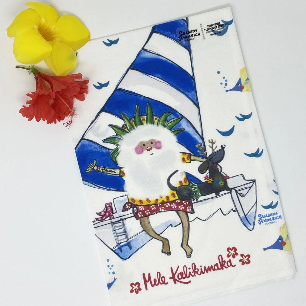Hawaiian Santa + Catamaran 
Kitchen Towel