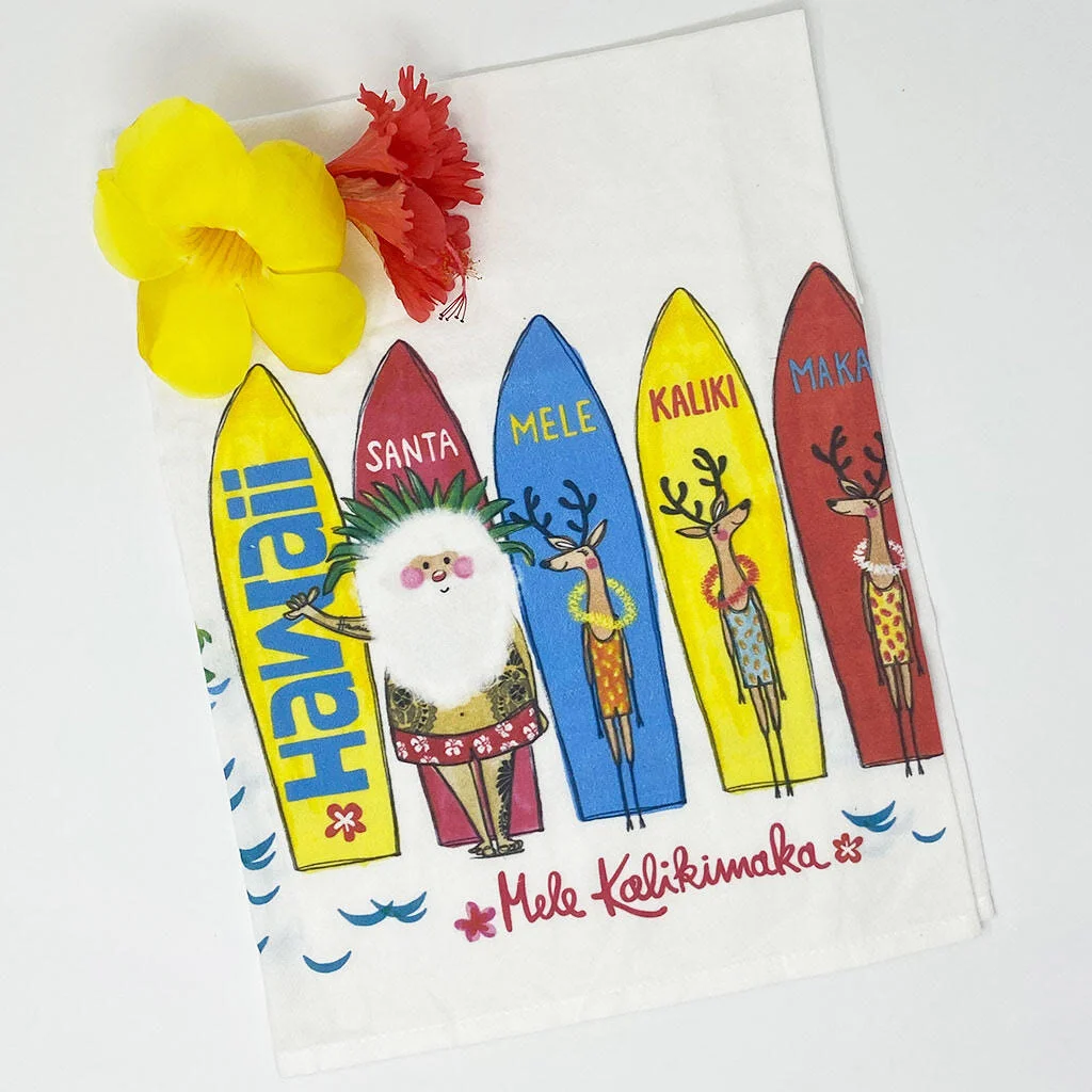 Hawaiian Santa + Surfboards
Kitchen Towel