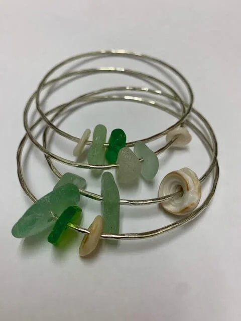 Sterling Silver North Shore Sea Glass + Puka Bangle