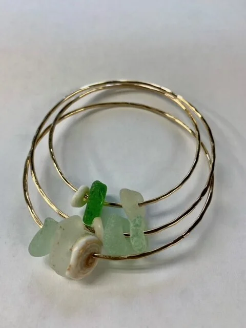 Gold Fill North Shore Sea Glass + Puka Bangle