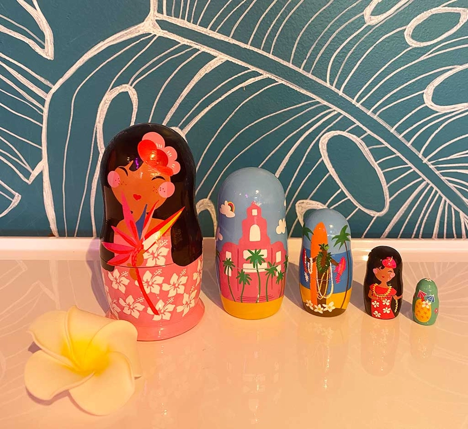 Waikiki inspired nesting dolls.
