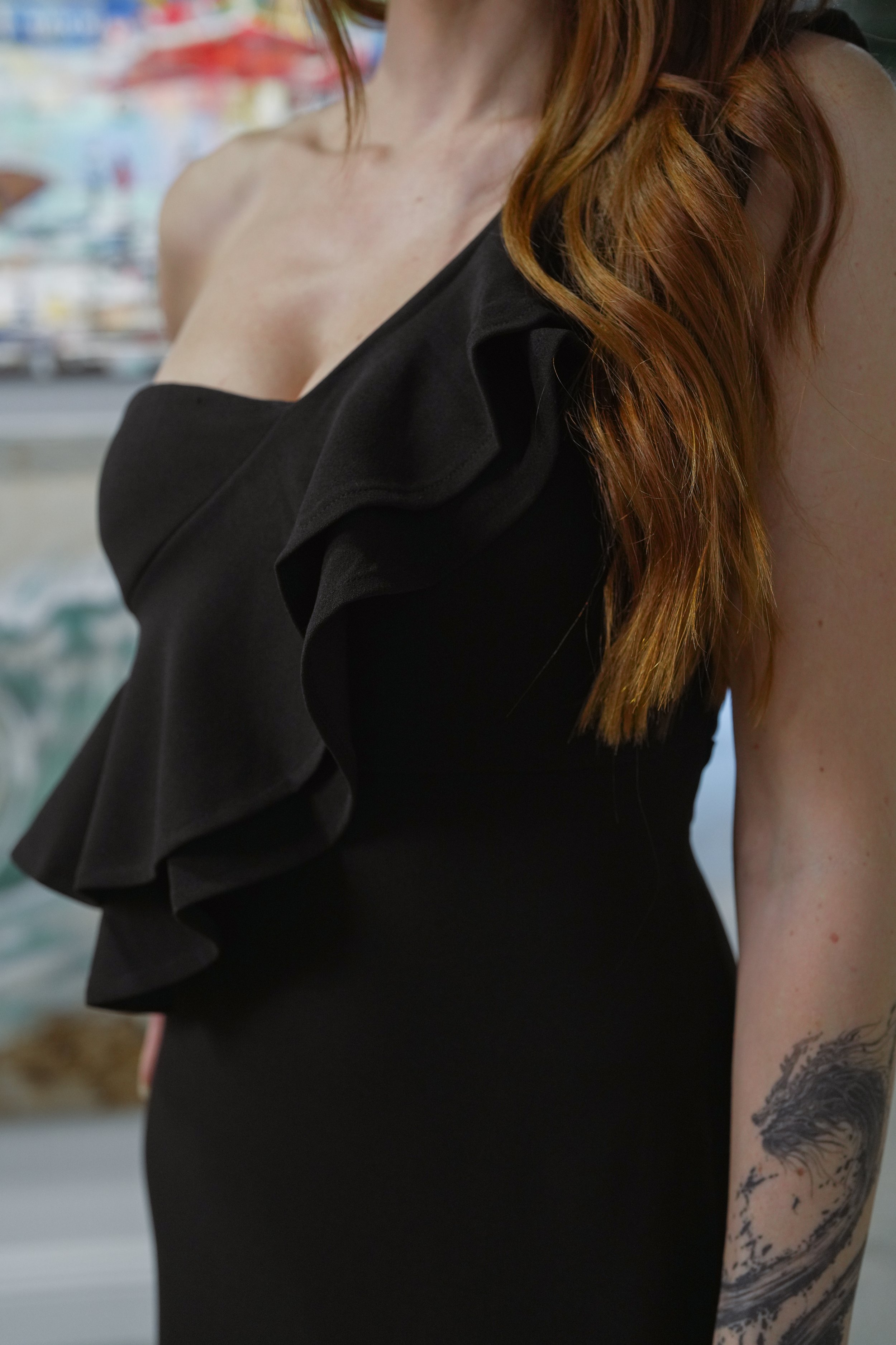 Black ruffle design close up.