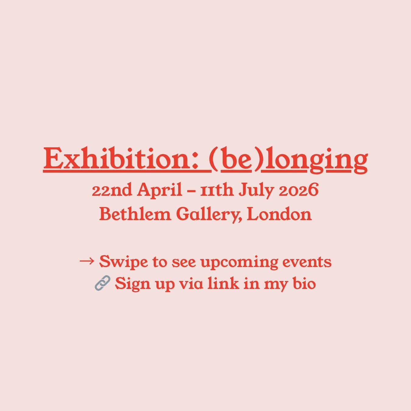 🎉 (be)longing, my solo show, opens at @bethlemgallery on 22nd April and runs until 11th July.

Here&rsquo;s some events you can sign up to using the link in my bio:

✨ Opening Event
🗓️ 23rd April
⏰ 5pm - 8pm
📍 @bethlemgallery
💷 Free

Join me at t