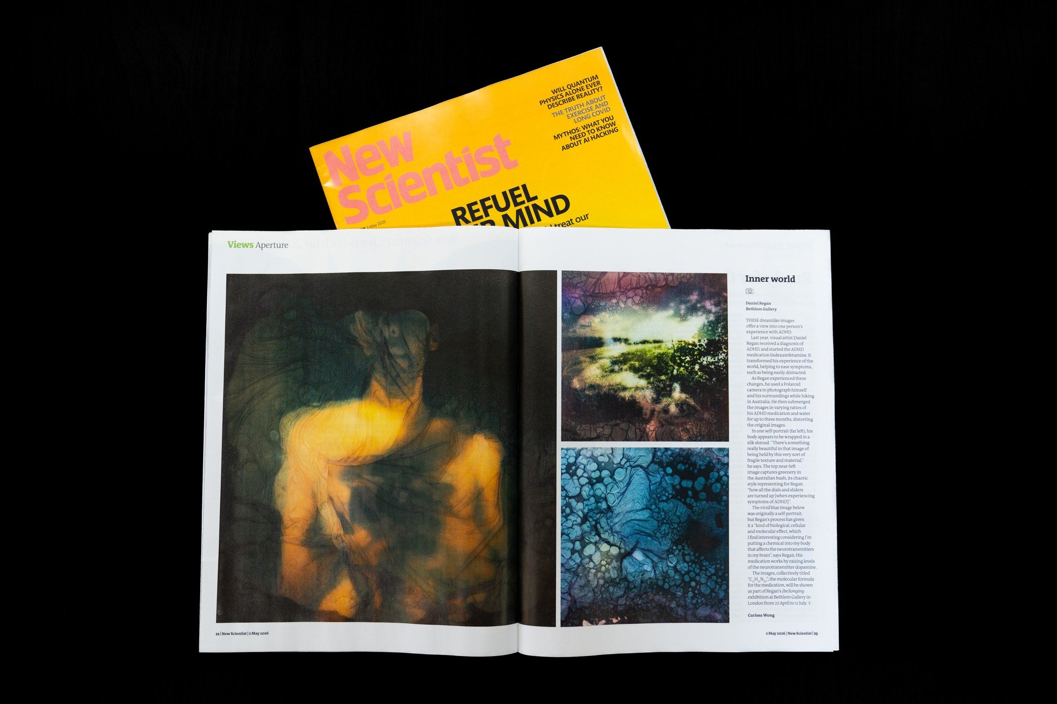 👀 Huge thanks to @newscientist for publishing images from my project C15H25N3O in the recent print and online editions.

These images have been made in collaboration with my ADHD stimulant medication, where original Polaroid self-portraits and photo