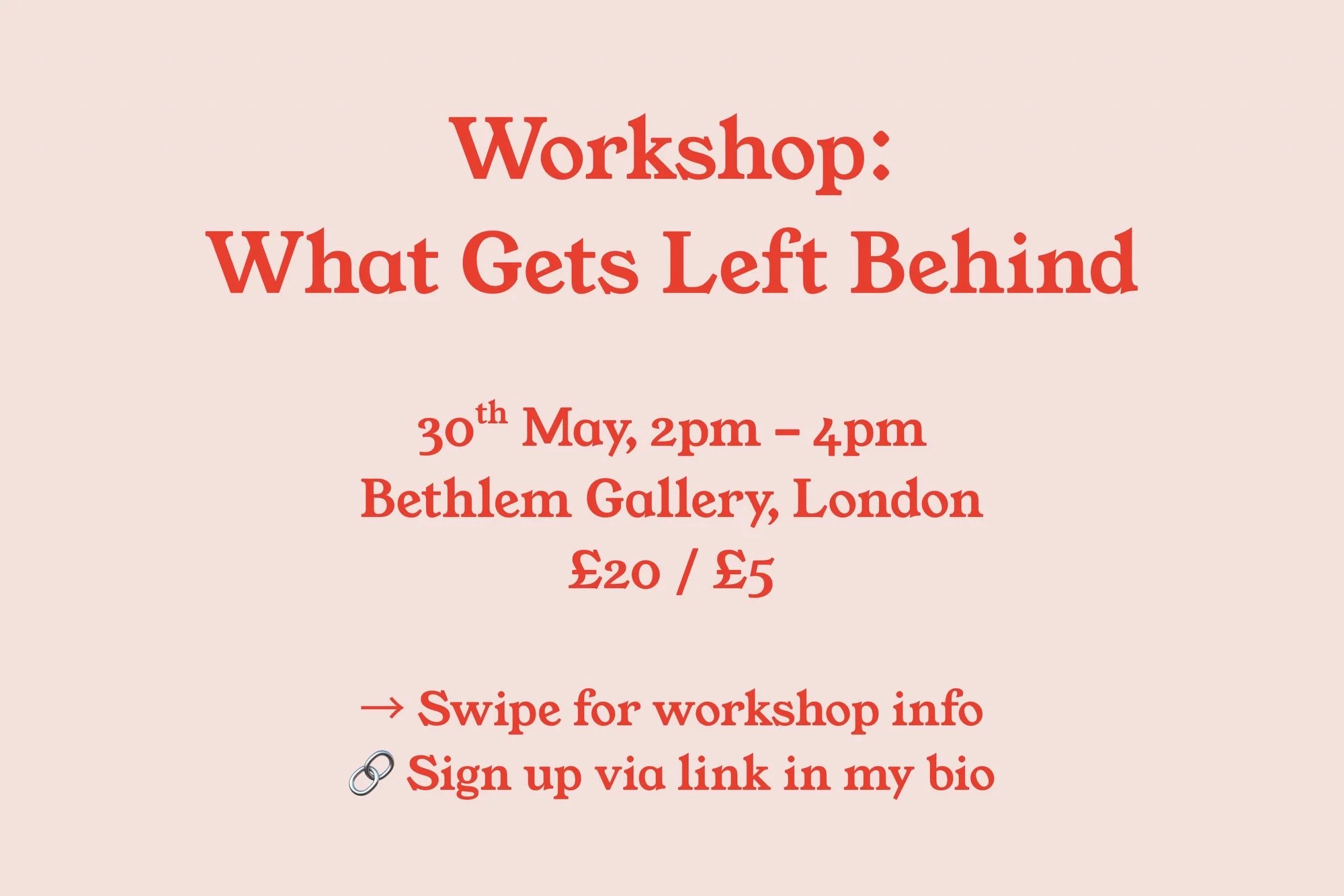 ✨ Creative Workshop: What Gets Left Behind
🗓️ Saturday 30th May
⏰ 2pm - 4pm
📍 @bethlemgallery
💷 &pound;20 / &pound;5 concessions

I&rsquo;m running this upcoming workshop as part of my (be)longing exhibition at @bethlemgallery.

Concealment has be