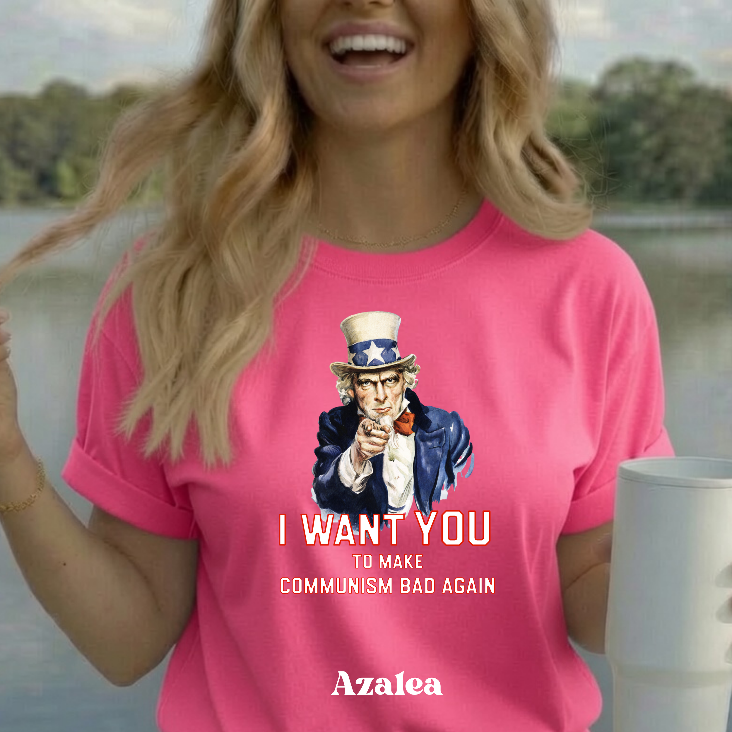Classic Uncle Sam Make Communism Bad Again design on azalea t-shirt