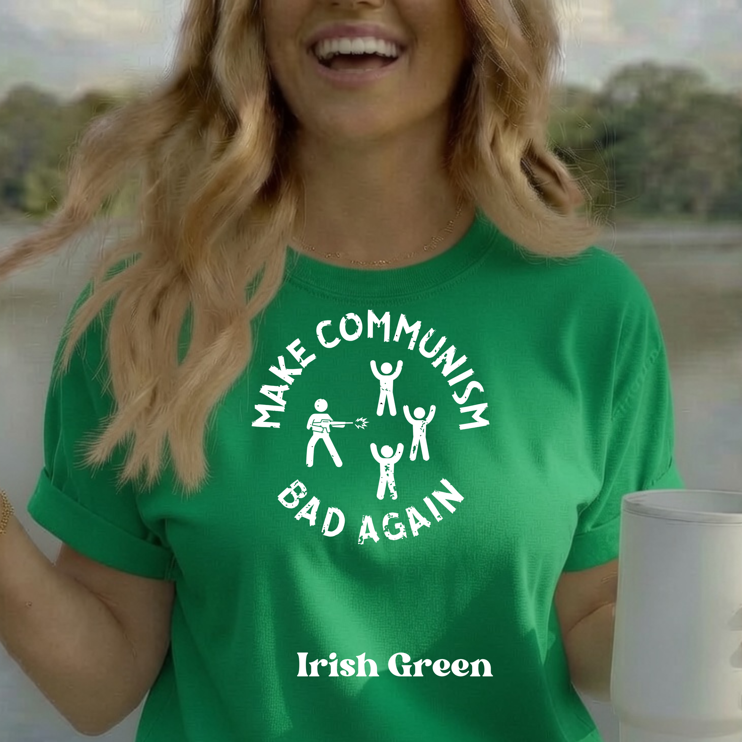 Make Communism Bad Again minimalist round up design on irish green  t-shirt