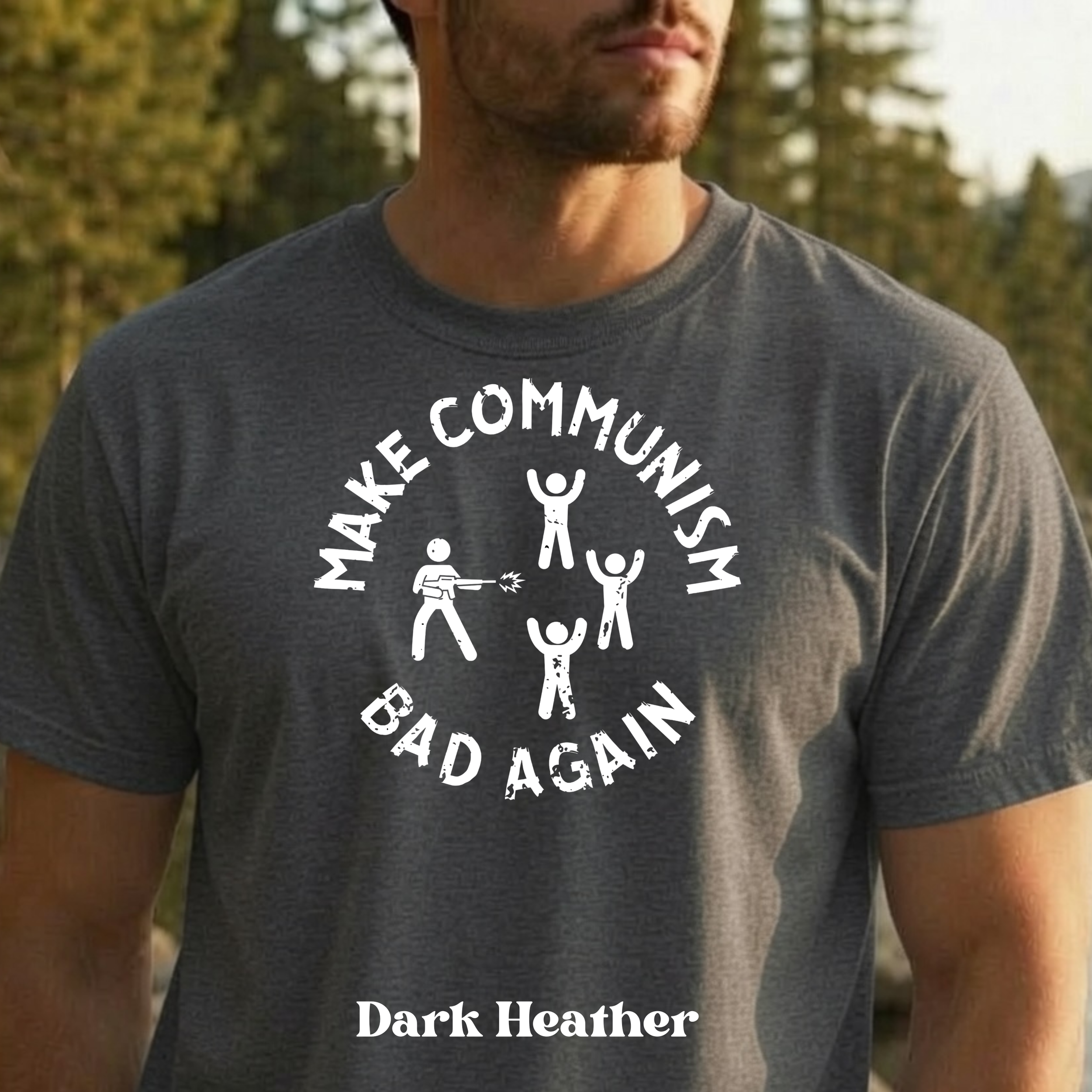Make Communism Bad Again minimalist round up design on dark heather  t-shirt