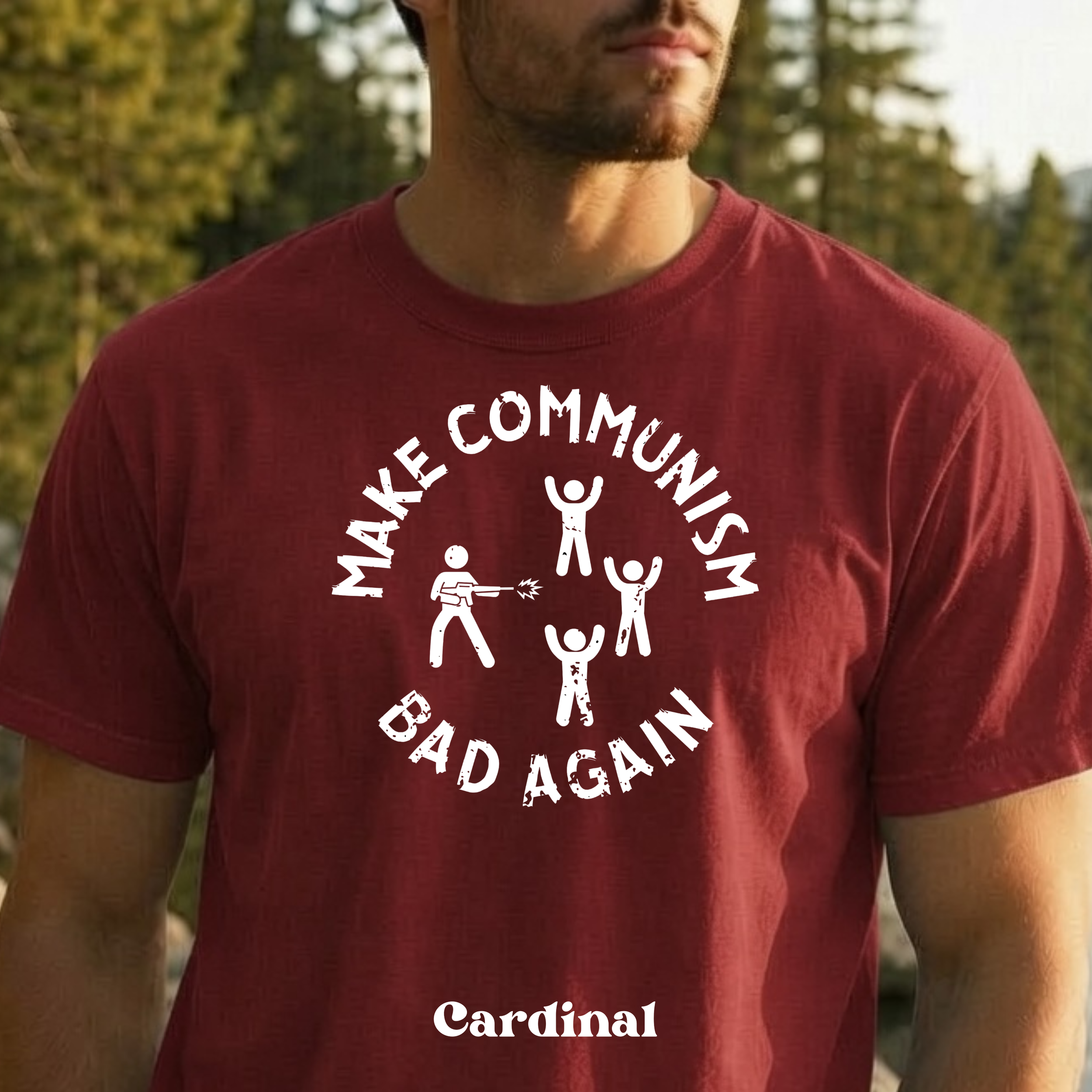 Make Communism Bad Again minimalist round up design on cardinal  t-shirt