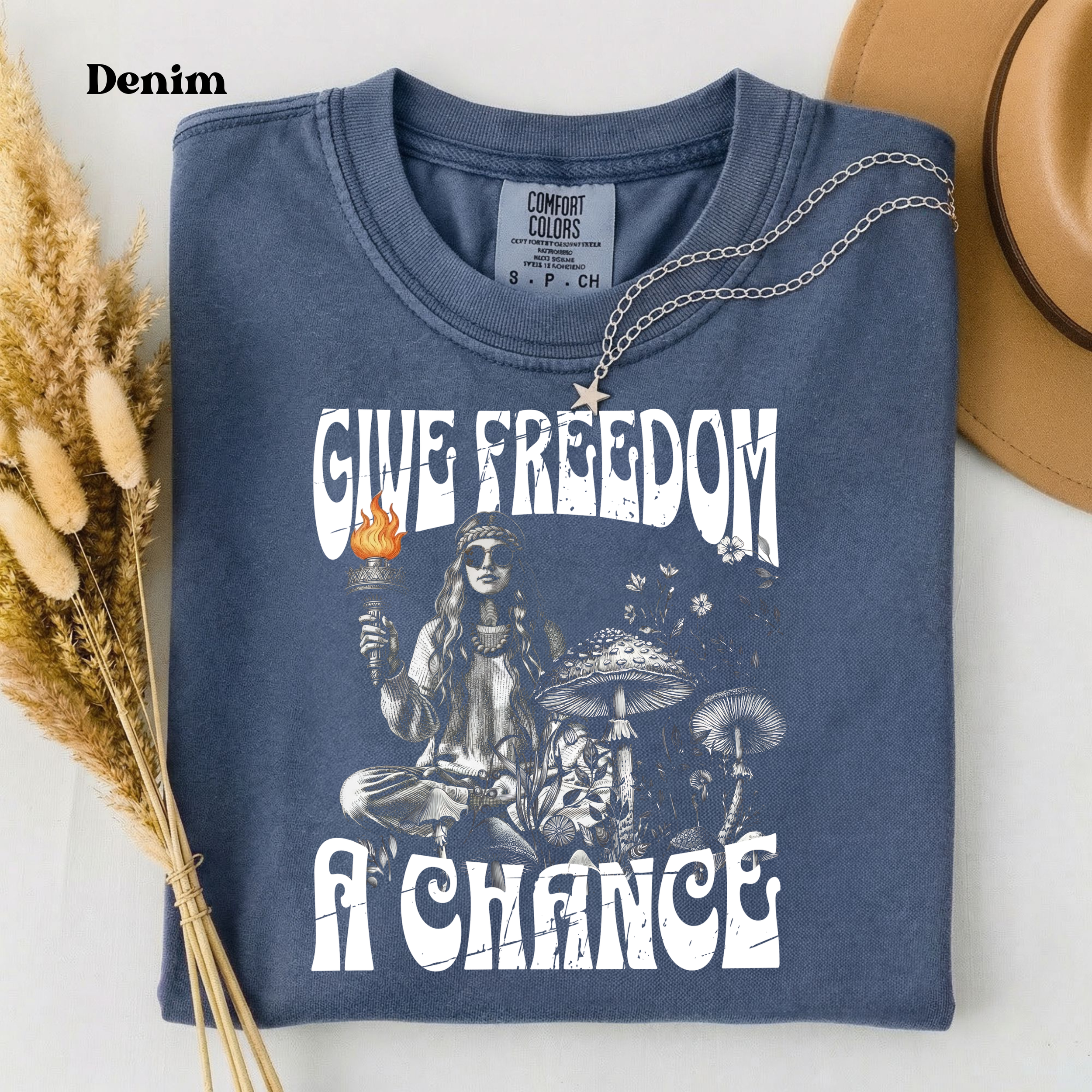 Give Freedom a Chance vintage washout design on denim Comfort Colors t-shirt