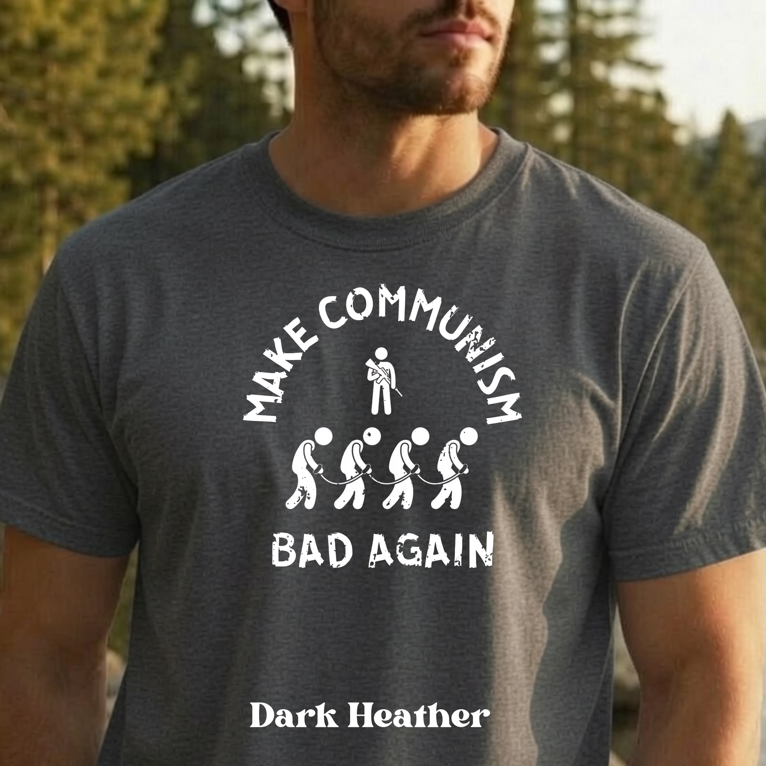 Make Communism Bad Again minimalist slavery design on dark heathert-shirt