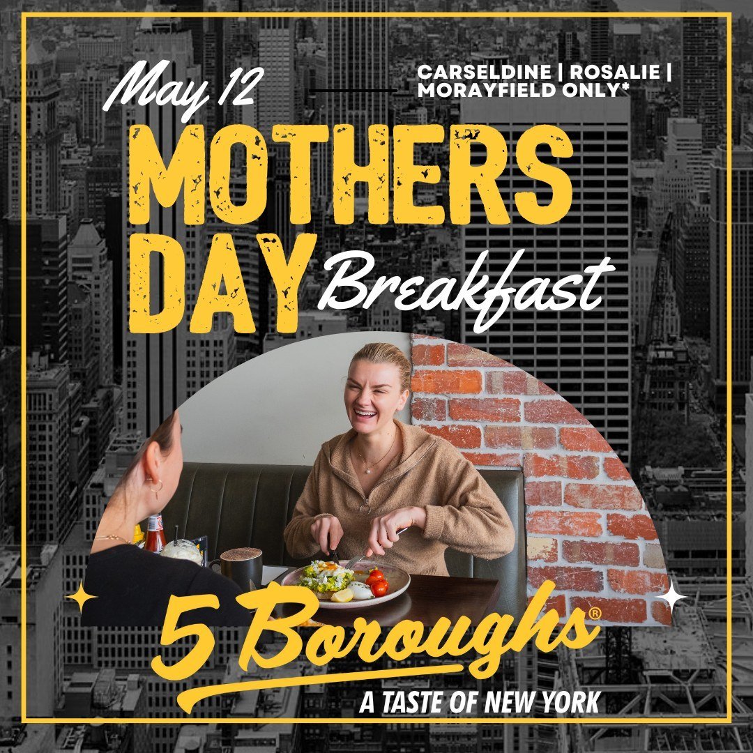 Ready to make Mum's day? Join us for the ultimate Mother's Day brekkie at 5 Boroughs Morayfield, Carseldine, or Rosalie on May 12! 🌸🍳

From 7:30 am, we're serving up mouthwatering brekkie delights that will have Mum thanking you later! Don't miss t