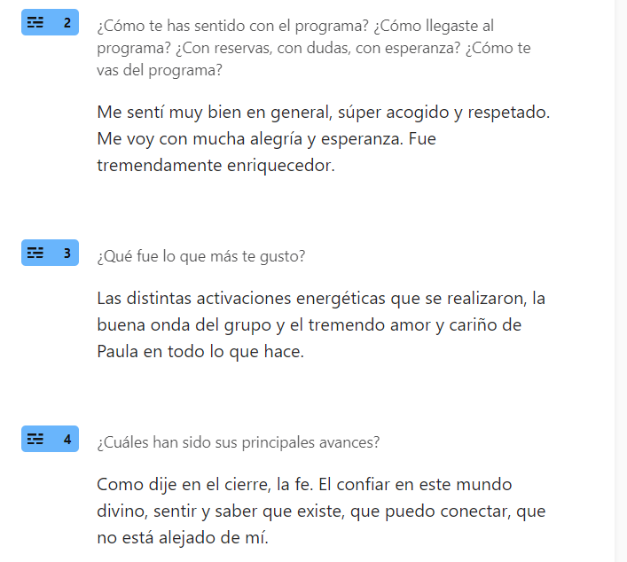 Testimonios de la encuesta final de AIED