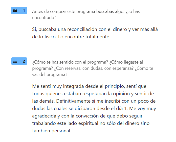 Testimonios de la encuesta final de AIED