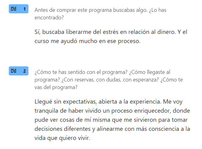 Testimonios de la encuesta final de AIED