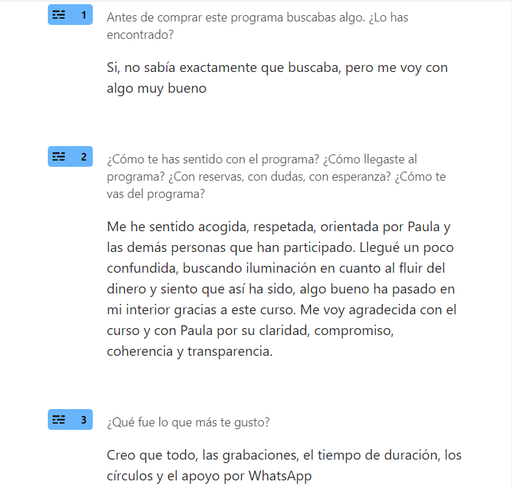 Testimonios de la encuesta final de AIED