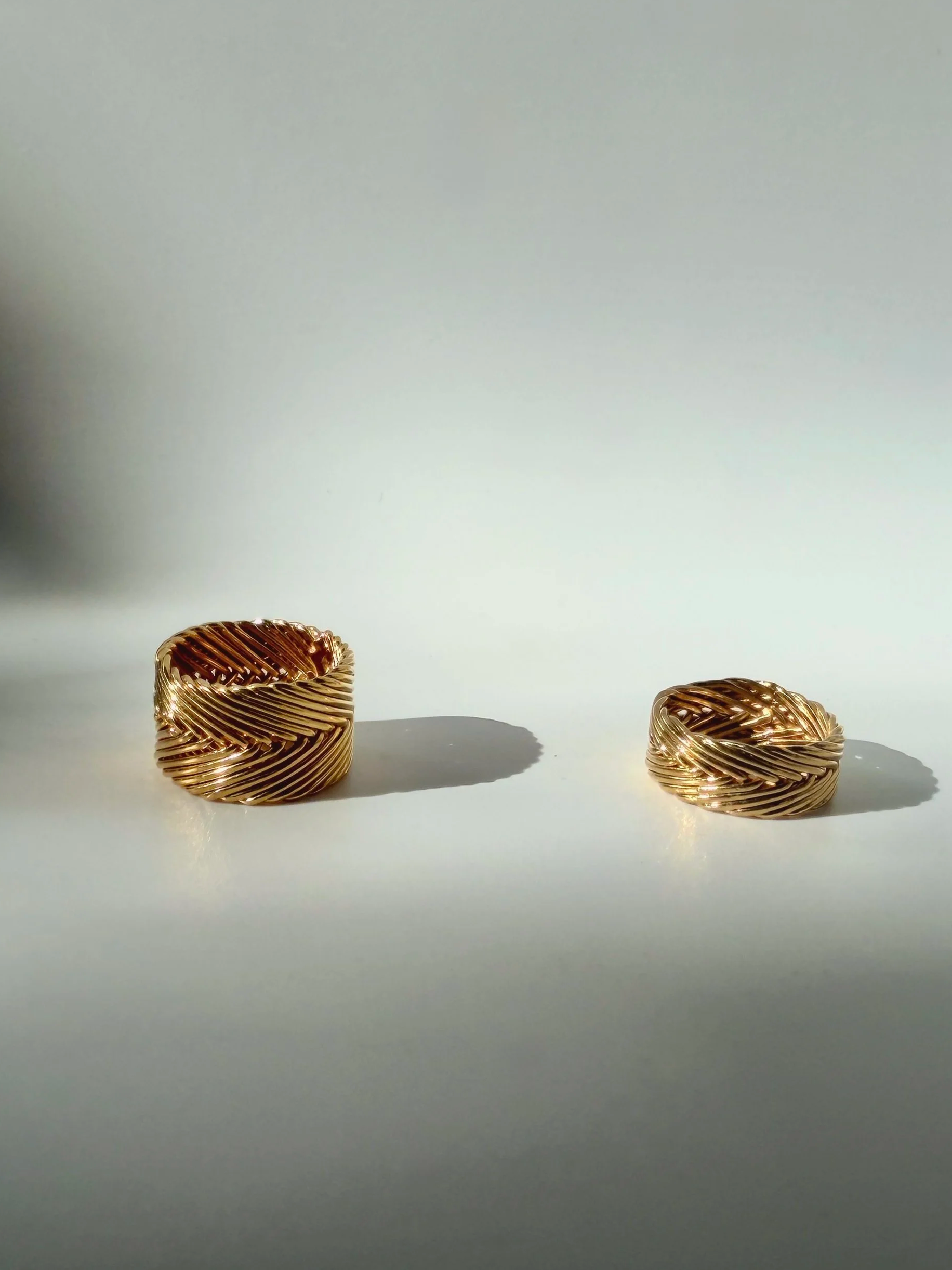 two gold vermeil woven rings, handcrafted
