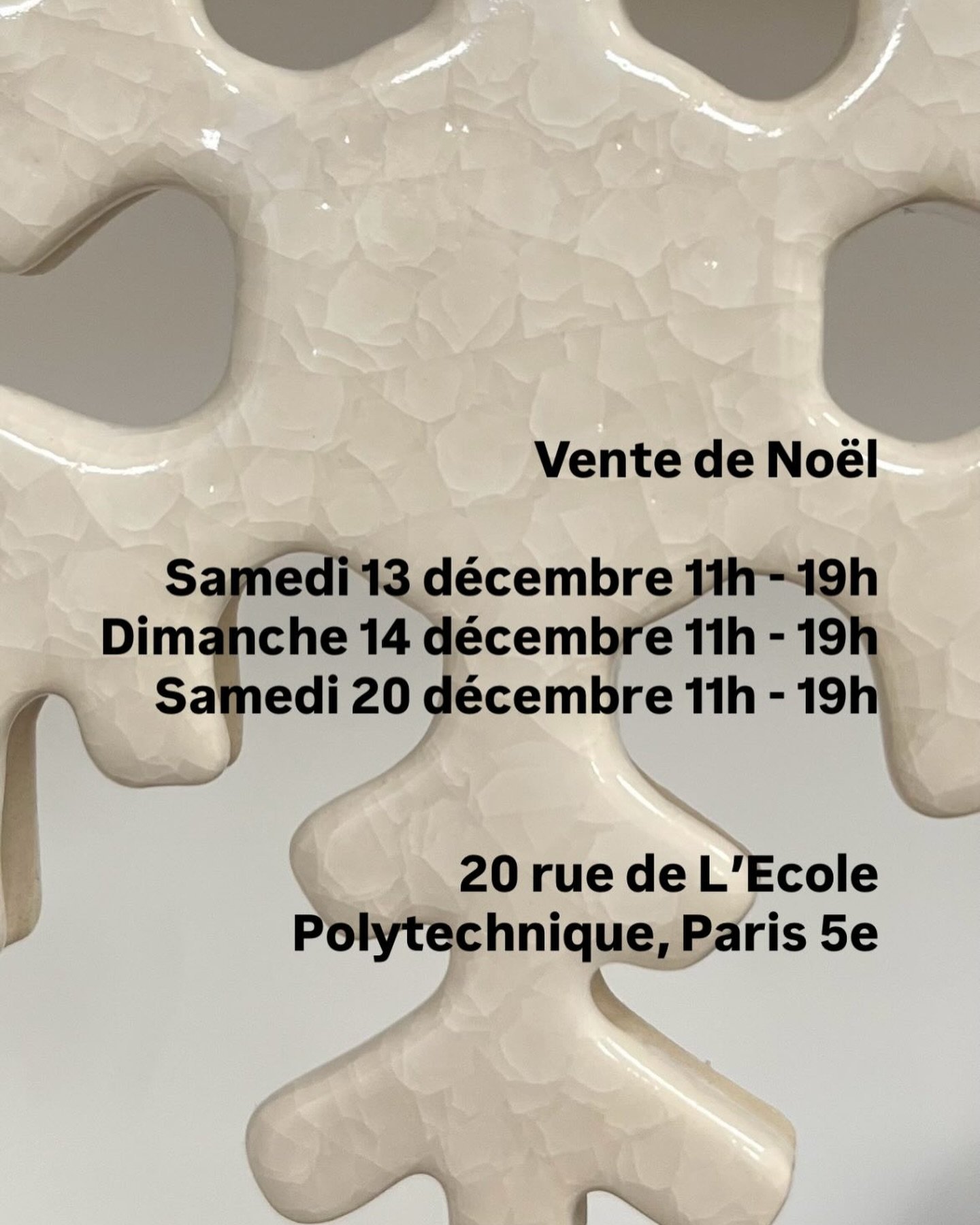 🎄🌟 Vente de No&euml;l &agrave; l&rsquo;atelier 🌟🎄

Les 13-14 et 20 d&eacute;cembre de 11h &agrave; 19h