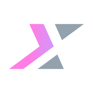 Stylized logo with purple and gray geometric shapes forming an abstract letter X or arrow.