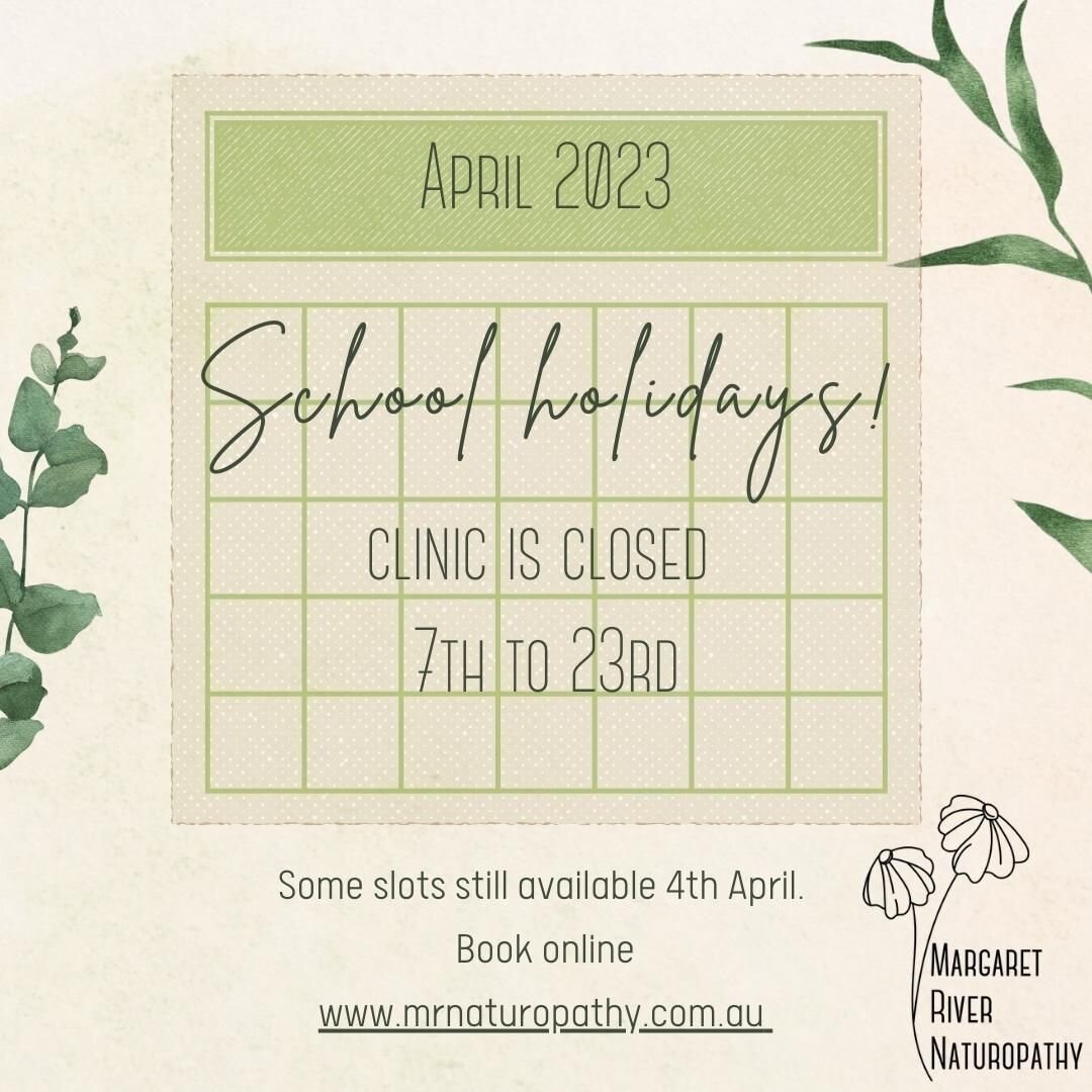 Clinic won't be open in the school holidays so if you need herbs, let me know now! Some appointments still available April 4th otherwise see you next term