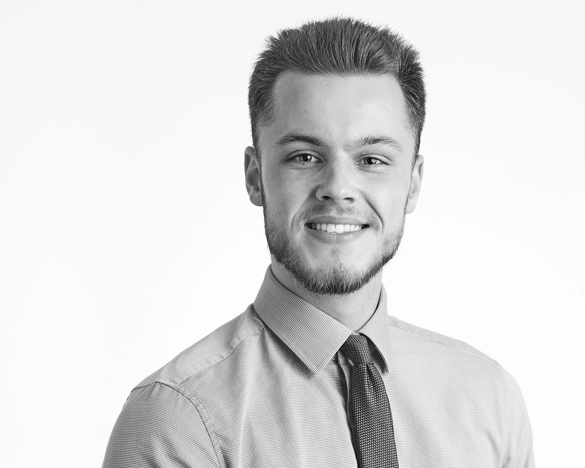 black and white company headshot white background