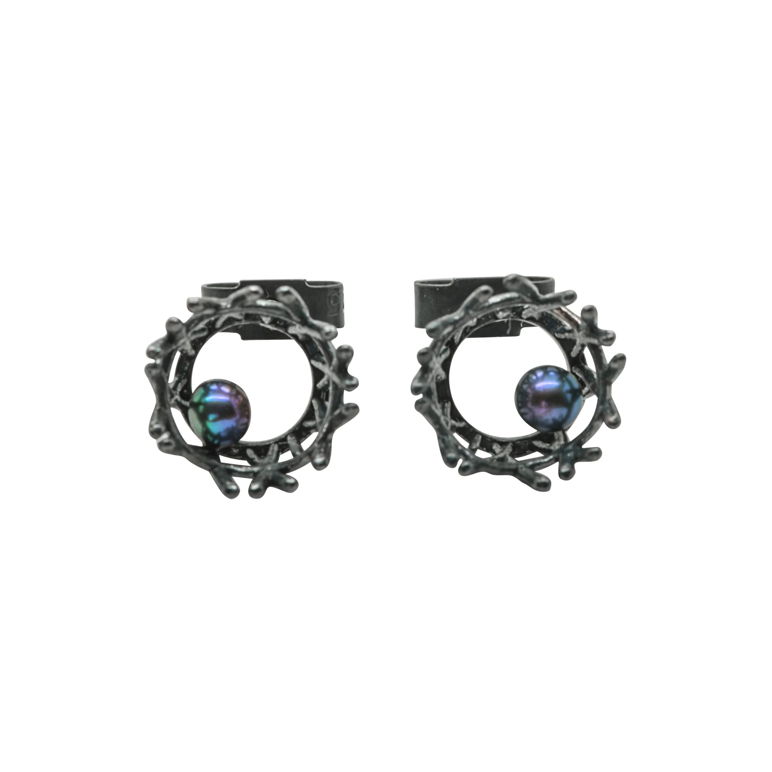 Small crown earrings black oxidised