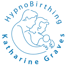Logo of HypnoBirthing Katharine Graves with line art of a mother holding a baby.