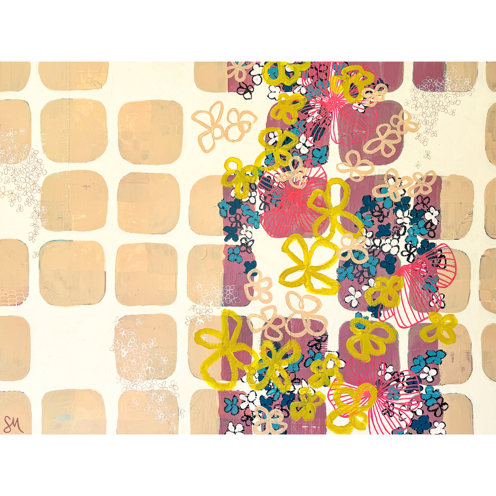 Original Abstract Art - Sherbet Trellis 48x36 - Neutral with Color