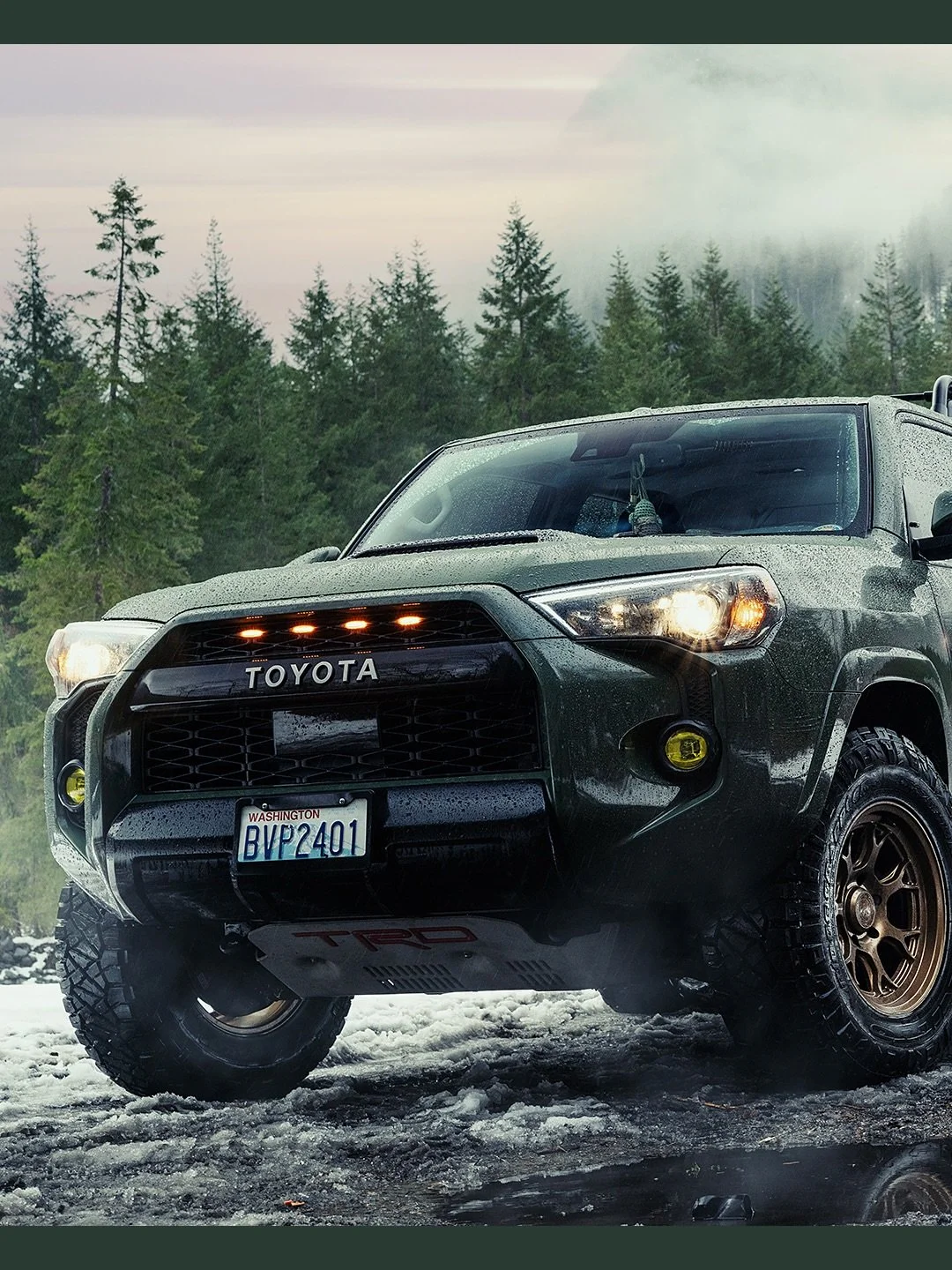 2019 Toyota 4Runner for @blackrhinowheels 

Finished in Army Green, the 4Runner&rsquo;s rugged proportions and utilitarian design make it a modern benchmark for off-road capability. Paired with Matte Bronze Black Rhino Etosha wheels, the build leans 