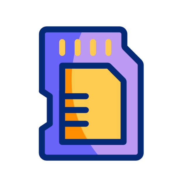 Illustration of a colorful memory card with purple, yellow, and orange hues.