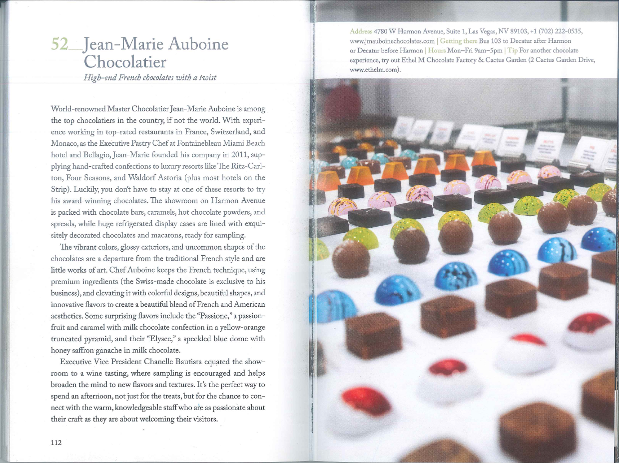 Open Page of 111 things to not miss in Las Vegas on Jean Marie Auboine chapter