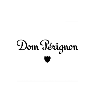 Dom Pérignon logo with the brand name and a small shield emblem underneath