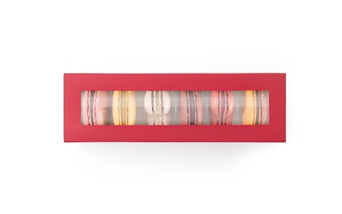 6-piece French macarons for Mother’s Day with red sleeve, assorted gourmet macaron box, luxury gift idea